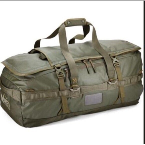 REI Co-op Big Haul 90 Liter Duffel Bag Dark Army Cot Green Excellent
